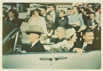 (JFK ASSASSINATION) A set of two color snapshots, one showing President and Mrs. Kennedy with Governor John Connally and his wife Nelli